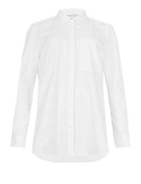 Pure Cotton Long Sleeve Longline Shirt Image 2 of 6