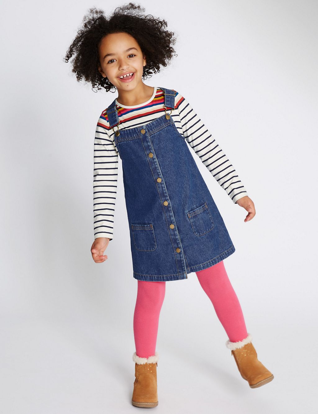 Pure Cotton Long Sleeve Pinny Dress (1-7 Years) 3 of 6