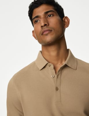 Pure Cotton Long Sleeve Polo Shirt M S Collection M S