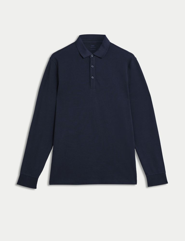 Pure Cotton Long Sleeve Polo Shirt 2 of 5