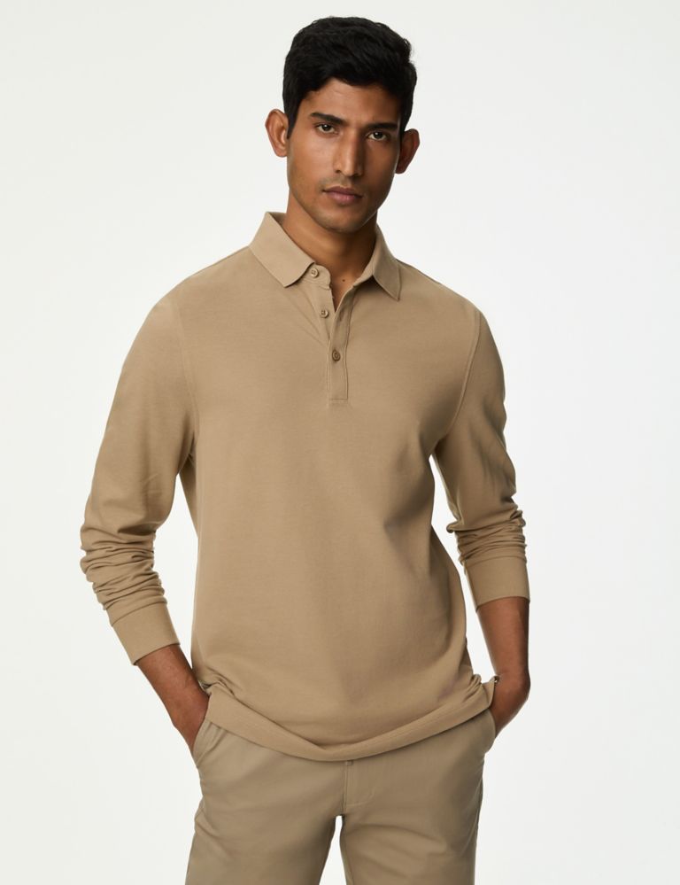 Pure Cotton Long Sleeve Polo Shirt 1 of 5