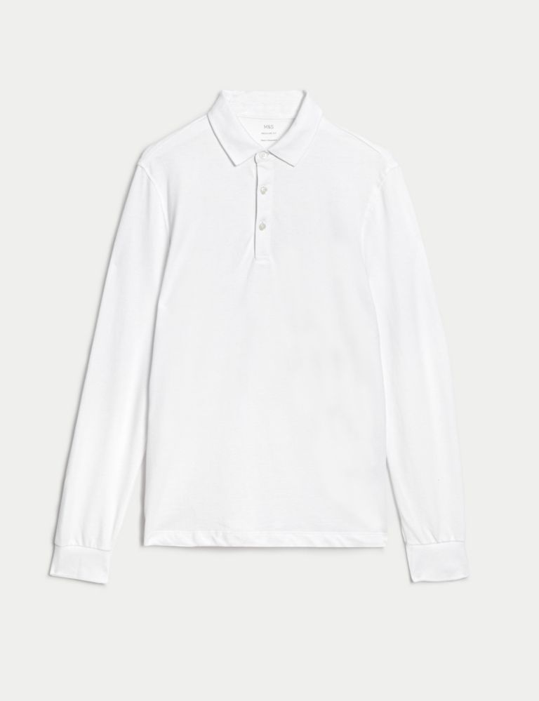 Pure Cotton Long Sleeve Polo Shirt 2 of 6