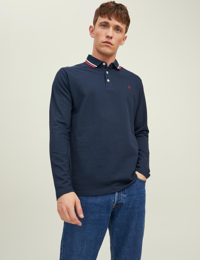 Pure Cotton Long Sleeve Polo Shirt 1 of 4