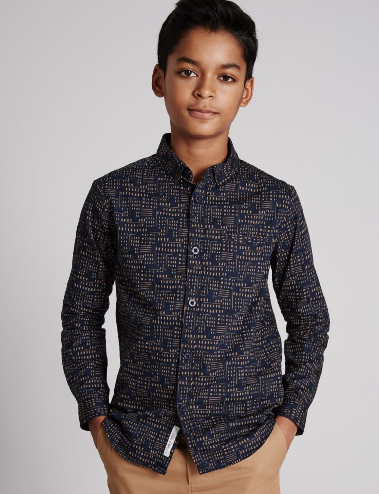 Pure Cotton Long Sleeve Printed Shirt (5-14 Years) 1 of 5