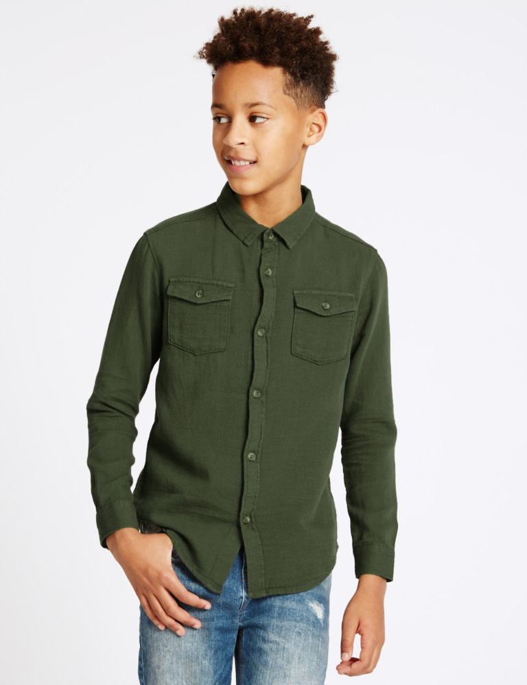 Pure Cotton Long Sleeve Shirt (3-14 Years) 1 of 5