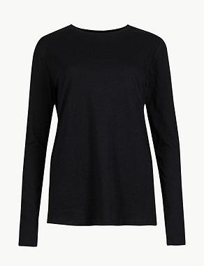Pure Cotton Long Sleeve Straight Fit T-Shirt Image 2 of 5