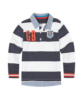 Pure Cotton Long Sleeve Striped Rugby Top (1-7 Years) Image 2 of 3