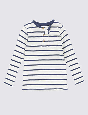 Pure Cotton Long Sleeve Striped T-Shirt (1-7 Years) Image 2 of 3