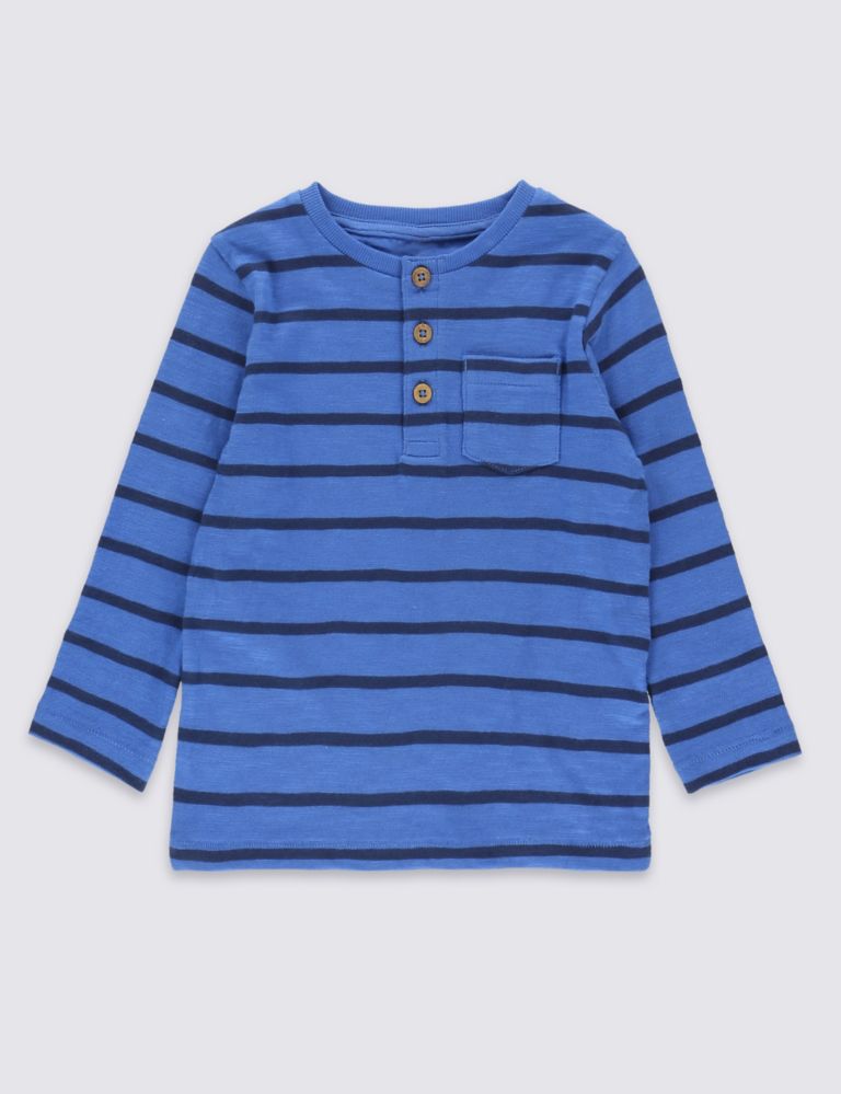 Pure Cotton Long Sleeve Striped T-Shirt (1-7 Years) 1 of 2