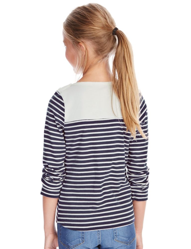 Pure Cotton Long Sleeve Striped Top with StayNEW™ (5-14 Years) 3 of 3