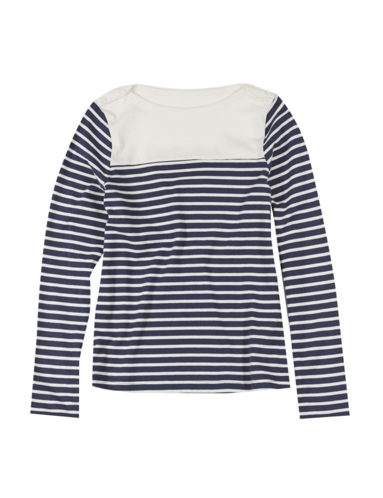Pure Cotton Long Sleeve Striped Top with StayNEW™ (5-14 Years) 2 of 3