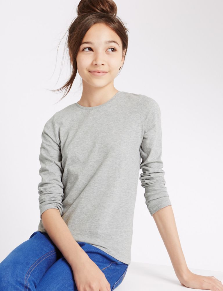 Pure Cotton Long Sleeve T-Shirt with StayNEW™ (3-14 Years) 1 of 5