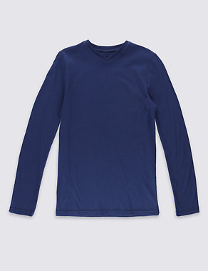 Pure Cotton Long Sleeve V-Neck T-Shirt (5-14 Years) Image 2 of 3