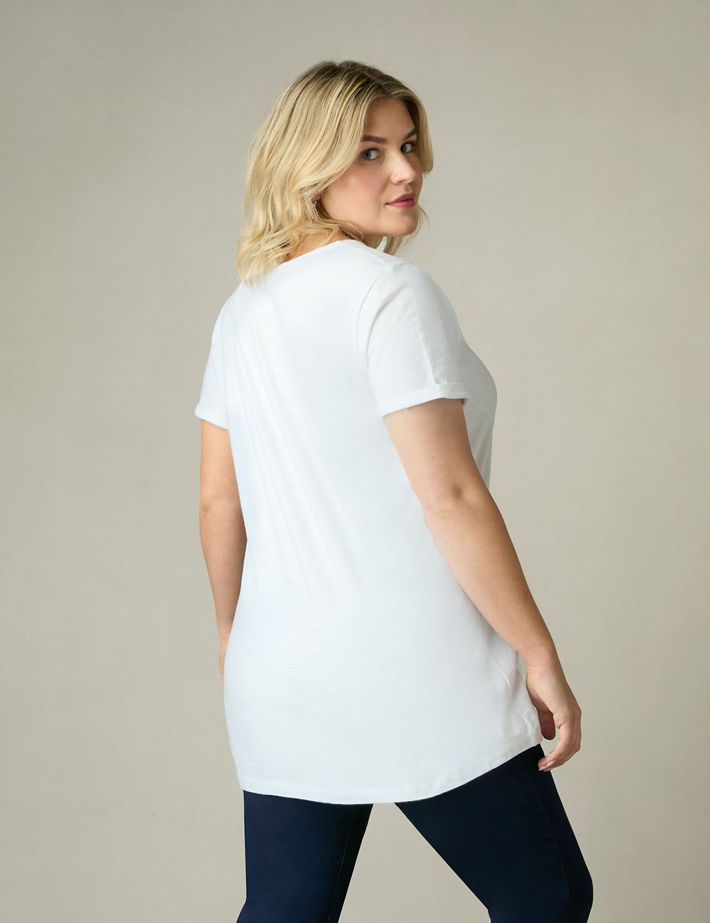 Pure Cotton Long V-Neck Longline T-Shirt 4 of 5