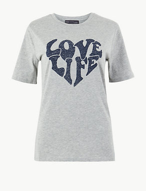 Pure Cotton Love Life Straight Fit T-Shirt Image 2 of 4