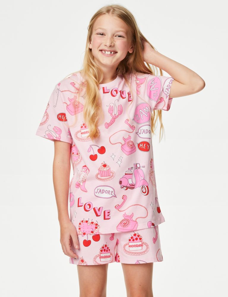 Pure Cotton Love Print Pyjamas (7-14 Yrs) 1 of 5