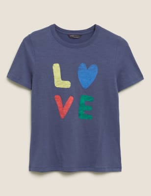 Pure Cotton Love Slogan Crew Neck T Shirt M S Collection M S