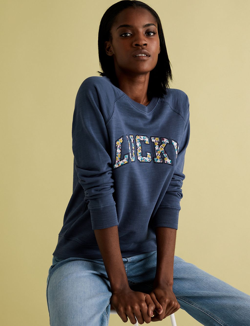 Pure Cotton Lucky Slogan Relaxed Sweatshirt | M&S Collection | M&S