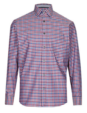 Pure Cotton Luxury Mini Gingham Checked Shirt Image 2 of 5