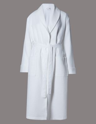 Pure Cotton Luxury Waffle Dressing Gown Image 2 of 3