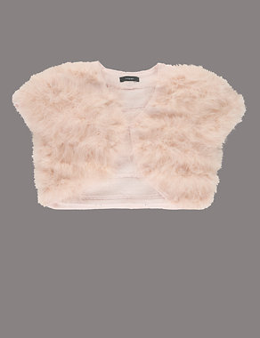 Pure Cotton Marabou Cape Cardigan (5-14 Years) Image 2 of 3