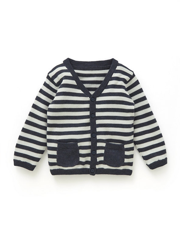 Pure Cotton Marl Striped Cardigan Image 1 of 2