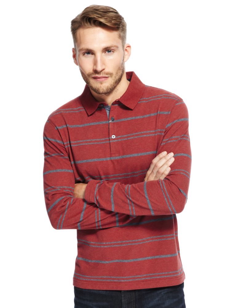 Pure Cotton Marl Striped Polo Shirt 1 of 3