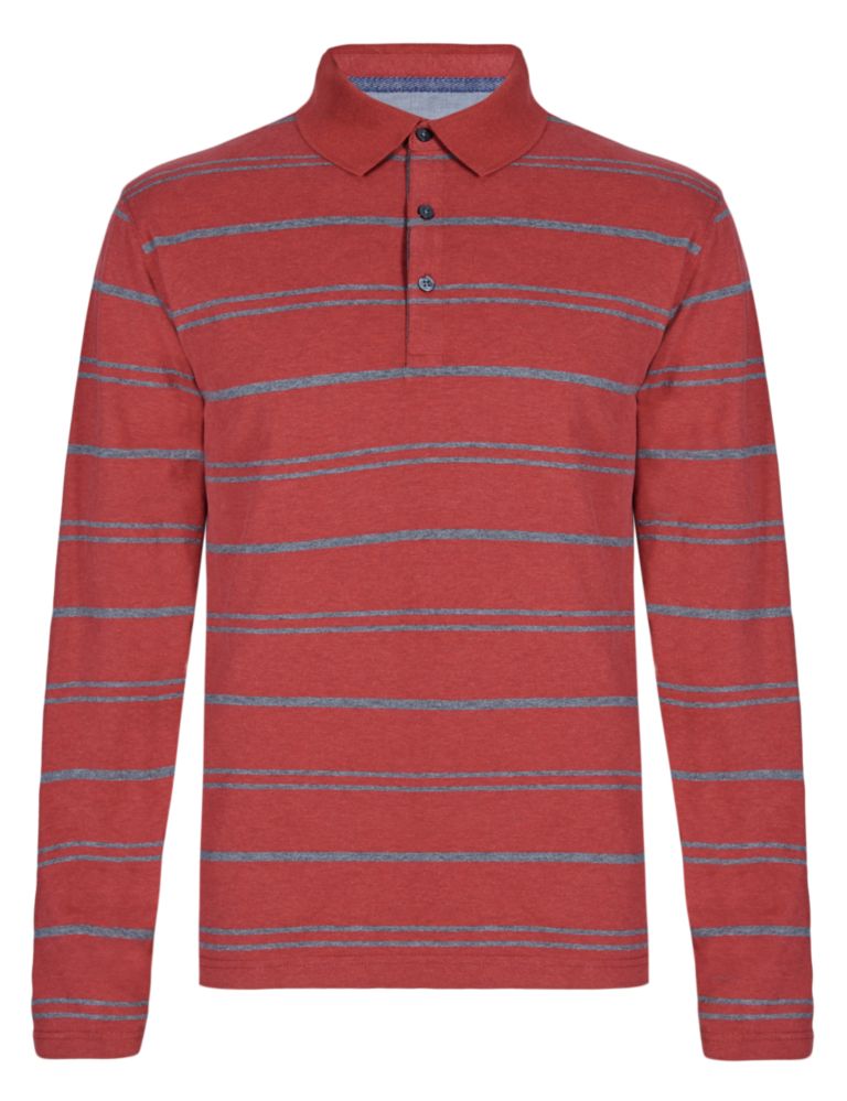 Pure Cotton Marl Striped Polo Shirt 2 of 3