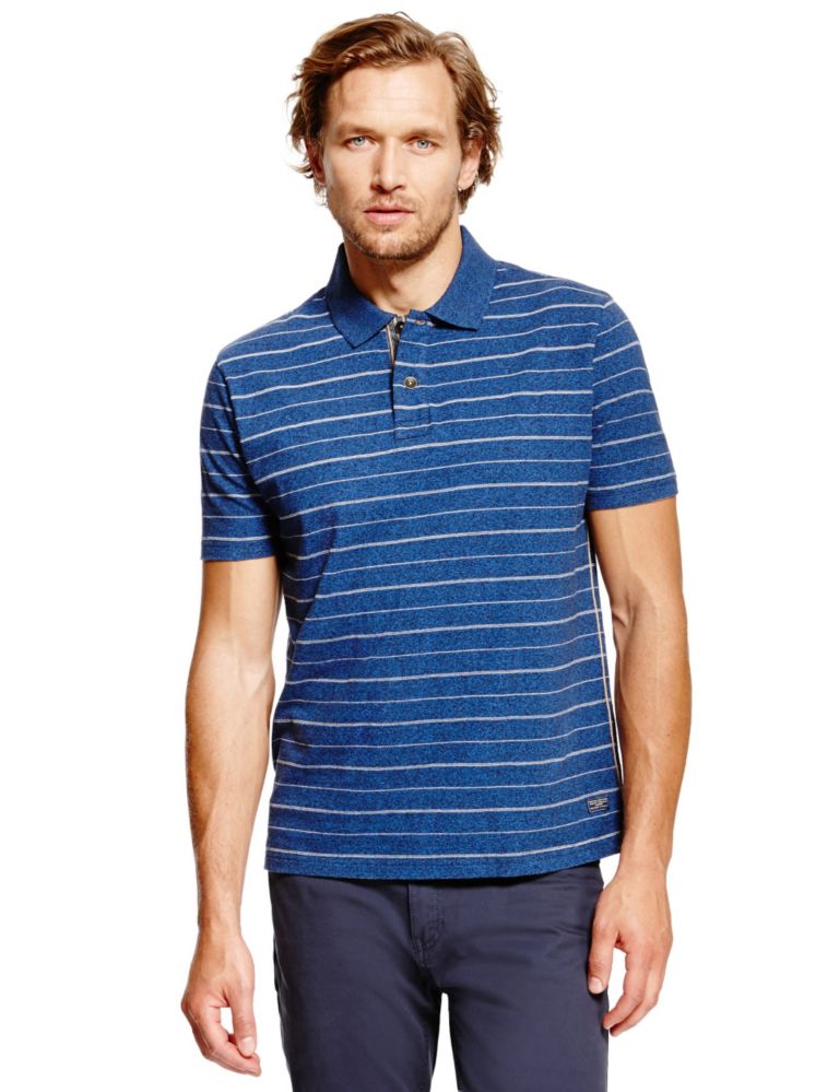 Pure Cotton Marl Striped Polo Shirt 1 of 4