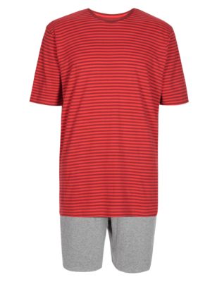 Pure Cotton Marl Striped T-Shirt & Shorts Set Image 2 of 4