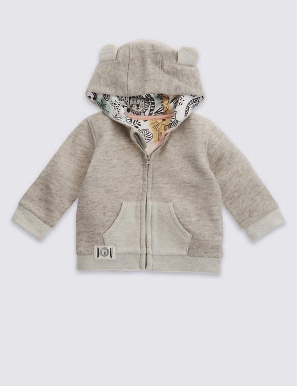 Pure Cotton Marled Zipped Hooded Top Image 1 of 2