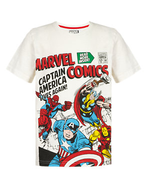 Pure Cotton Marvel Comic Characters T-Shirt with Stickers (5-14 Years) Image 2 of 4
