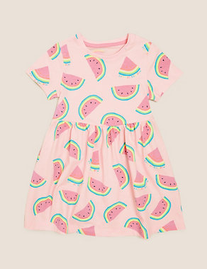Pure Cotton Melon Print Dress (2-7 Yrs) Image 2 of 4