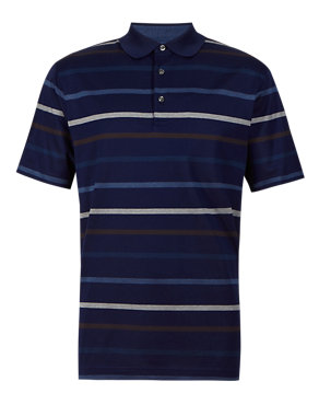 Pure Cotton Mercerised Striped Polo Shirt Image 2 of 3