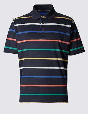Pure Cotton Mercerised Striped Polo Shirt Image 2 of 4