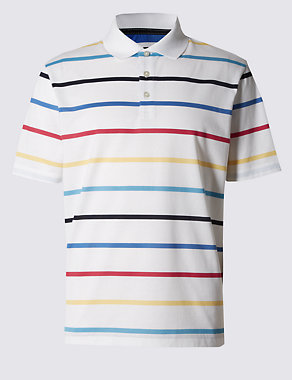 Pure Cotton Mercerised Striped Polo Shirt Image 2 of 4