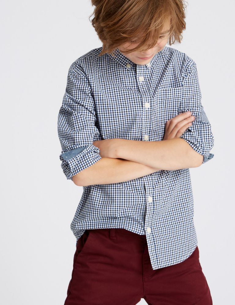 Pure Cotton Micro Gingham Shirt (3-16 Years) 1 of 4