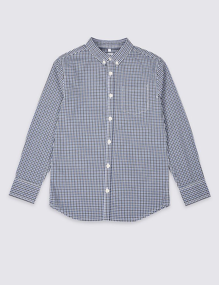 Pure Cotton Micro Gingham Shirt (3-16 Years) 2 of 4
