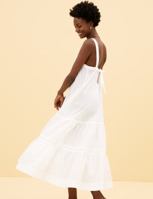 white cotton tiered dress