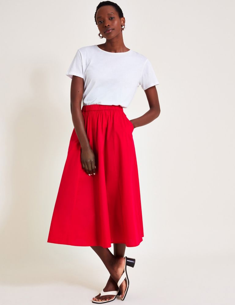 Pure Cotton Midi A-Line Skirt 3 of 5