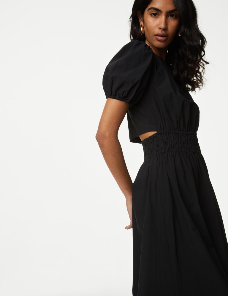 Pure Cotton Midi Shirred Waisted Dress | M&S Collection | M&S
