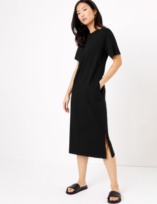 marks and spencer black midi dress