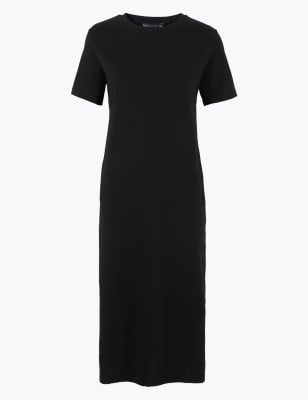 black t shirt dress midi