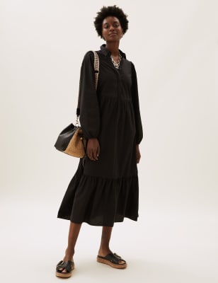 Pure Cotton Midi Tiered Shirt Dress, M&S Collection