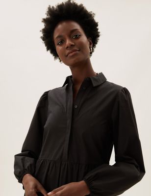 Pure Cotton Midi Tiered Shirt Dress, M&S Collection