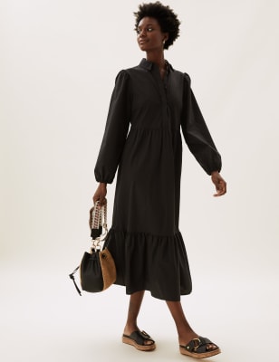 Pure Cotton Midi Tiered Shirt Dress, M&S Collection