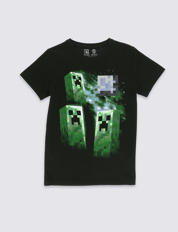 Pure Cotton Minecraft Creeper Moon Print T-Shirt (5-14 Years) Image 1 of 2