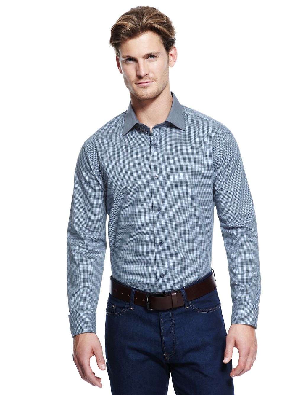 Pure Cotton Mini Checked Slim Fit Shirt 3 of 6
