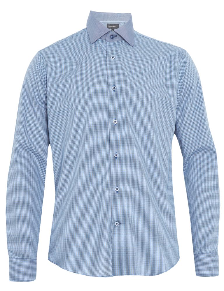 Pure Cotton Mini Checked Slim Fit Shirt 2 of 6