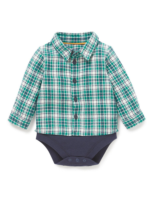 Pure Cotton Mock Shirt Checked Bodysuits Image 1 of 2
